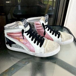 Women’s High top GG Star Sneakers (pink, black, silver glitter) size: 9